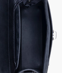 Black suede push-lock messenger bag