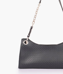 Black weaved elongated chain handle purse