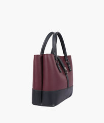 Burgundy and black multi-compartment shoulder bag