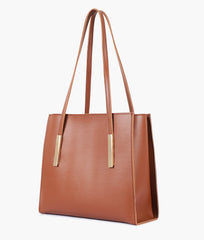 Brown zipper shoulder bag with long handle