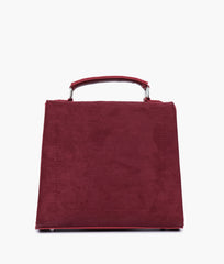 Maroon suede push-lock messenger bag